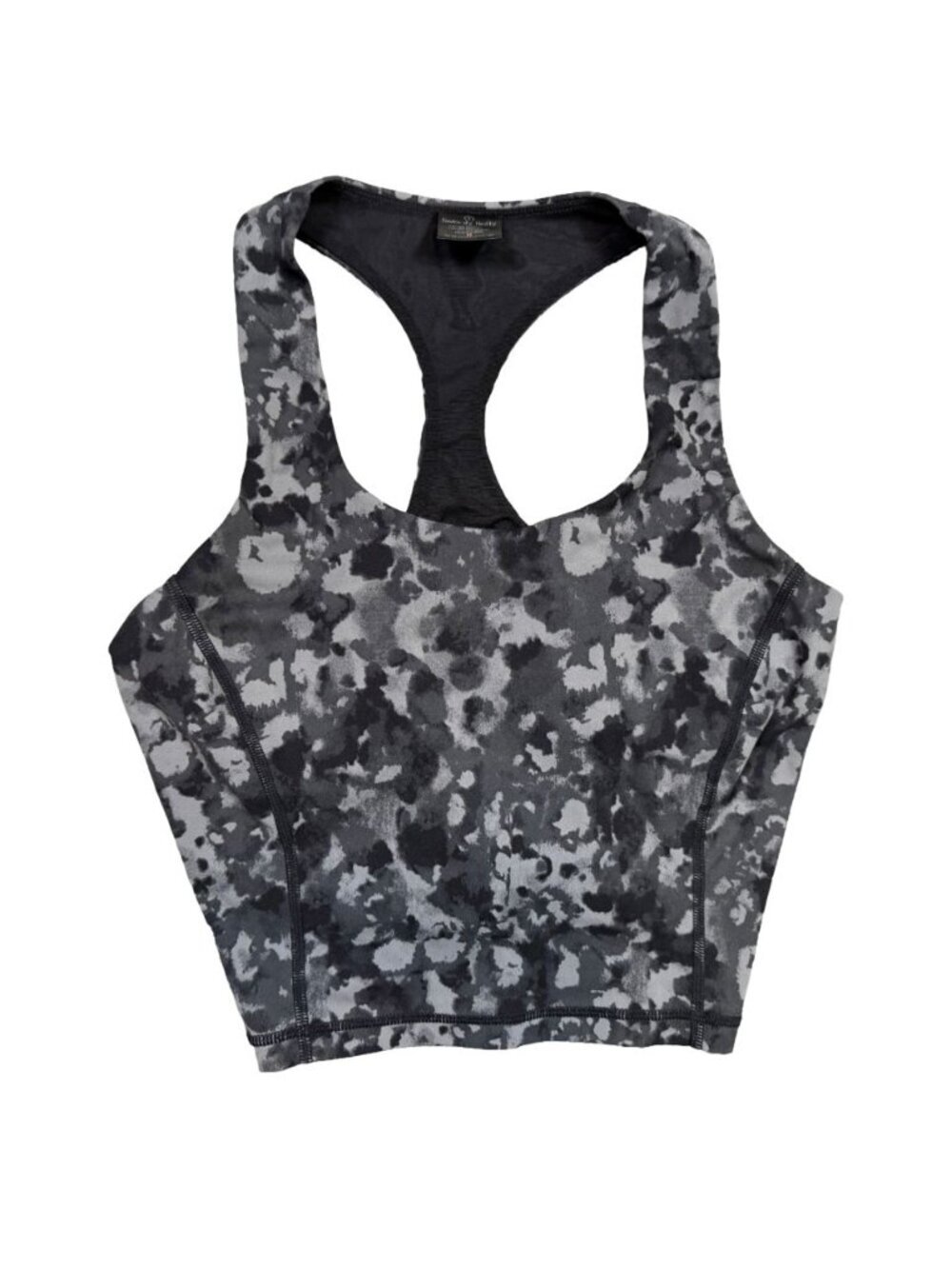 Sweaty Betty Power Crop Sports Bra Top Small Black Gray Print Racerback